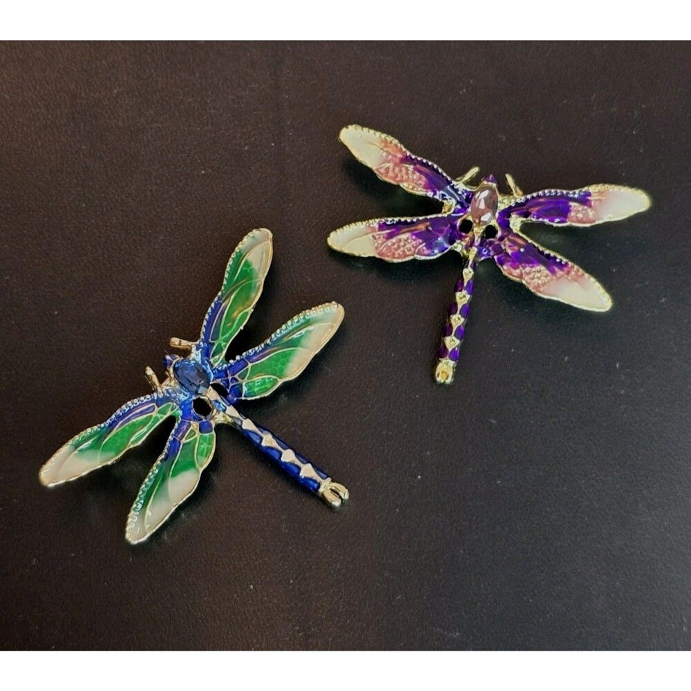 Dragonfly Enamel Rhinestone Brooch Lot Colorful Insect Pins Set Of 2 #901
